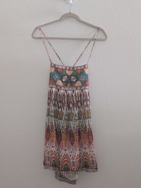 Zara Women's Embroidered Bohemian Multicolor Spaghetti Strap Tunic